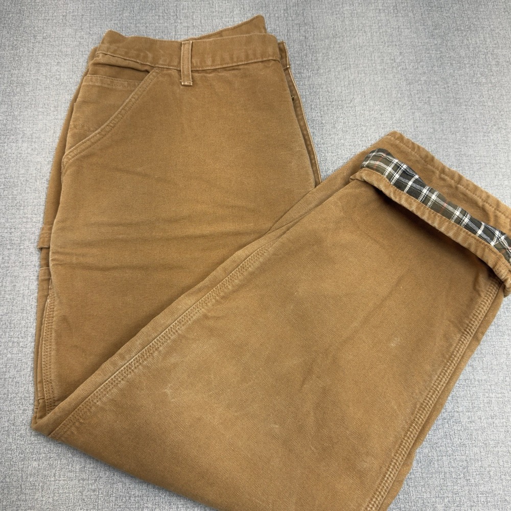 Carhartt‎ Insulated Brown Dungaree Pant Canvas Flannel Carpenter 40x30(42x32tag)